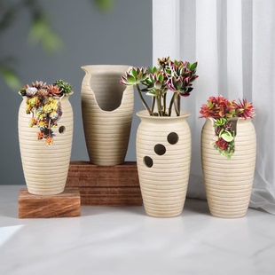 老庄多肉花盆陶瓷粗陶切口创意个性的复古盆透气高盆特价清仓盆栽