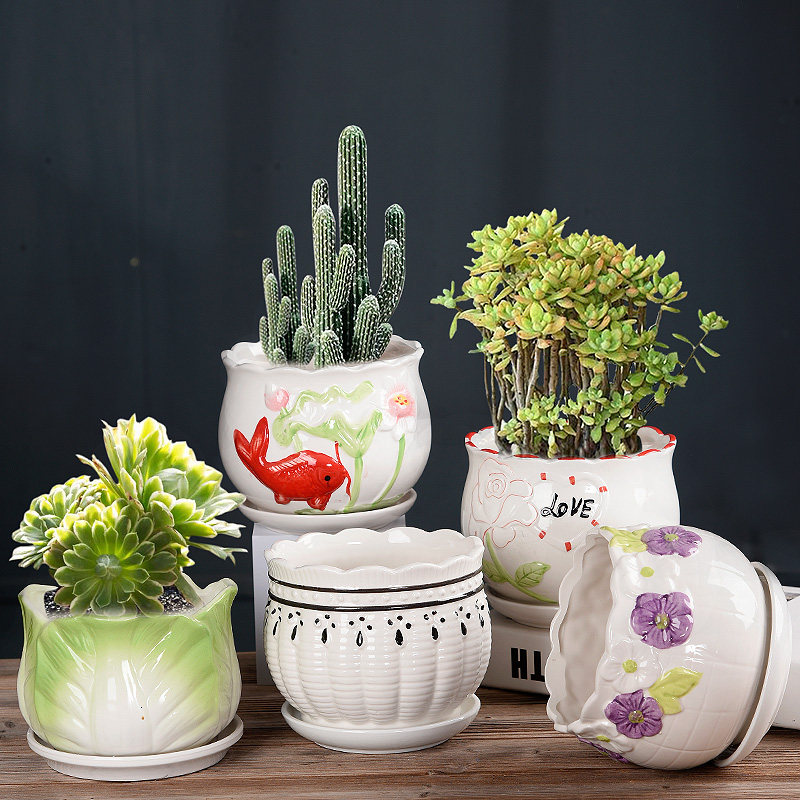 陶瓷花盆带托盘盆栽绿植发财树绿萝盆新款简约多肉花盆清仓特价