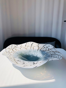 中古风手工制作琉璃盘子复古条纹花器客厅样板房软装装居家饰摆件