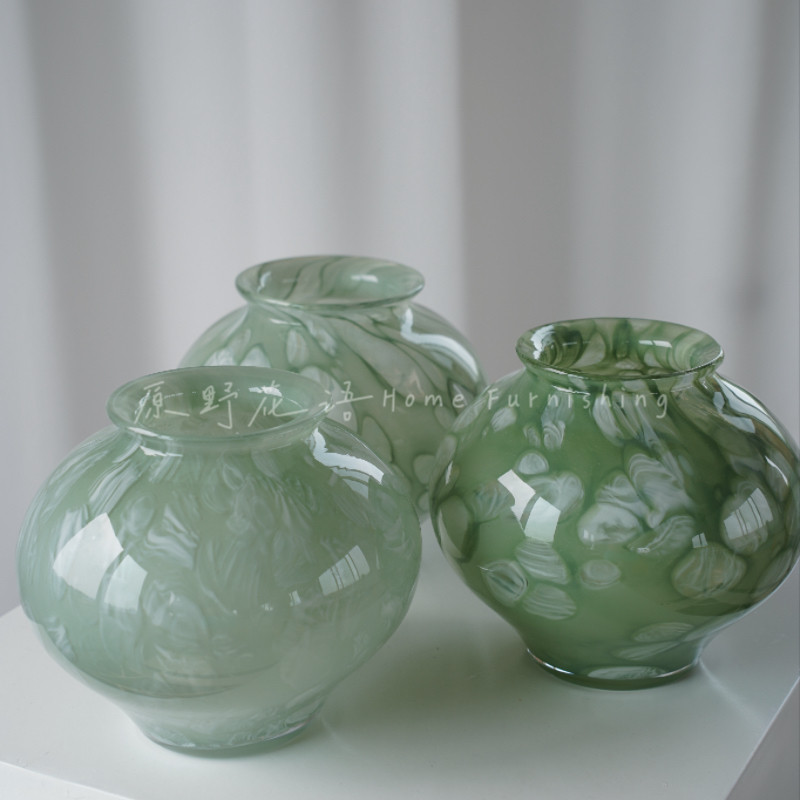中古琉璃花瓶摆件网红轻奢高级感客厅桌面插花花器餐桌装饰品