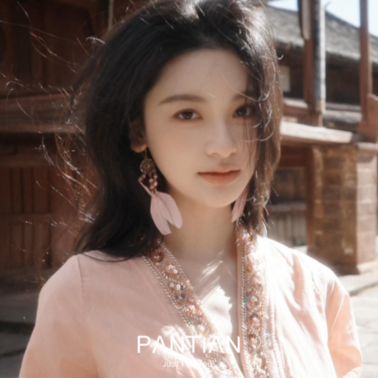 温柔甜美粉色羽毛流苏耳环云南旅游度假风耳饰小众民族风耳坠新品