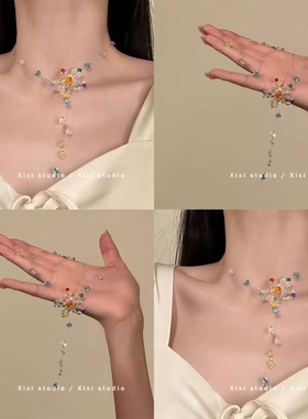 多巴胺少女水晶花朵项链