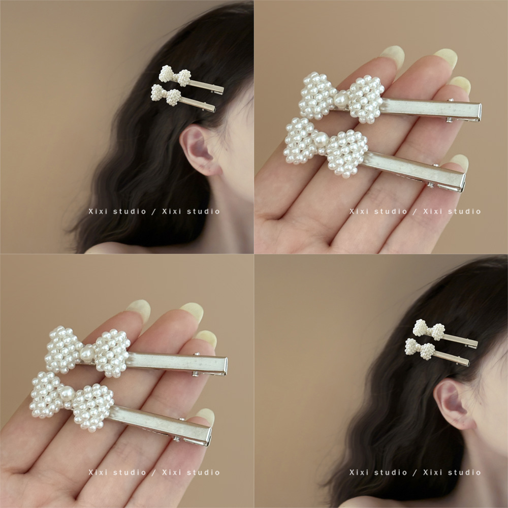 韩版珍珠蝴蝶结发夹一字夹