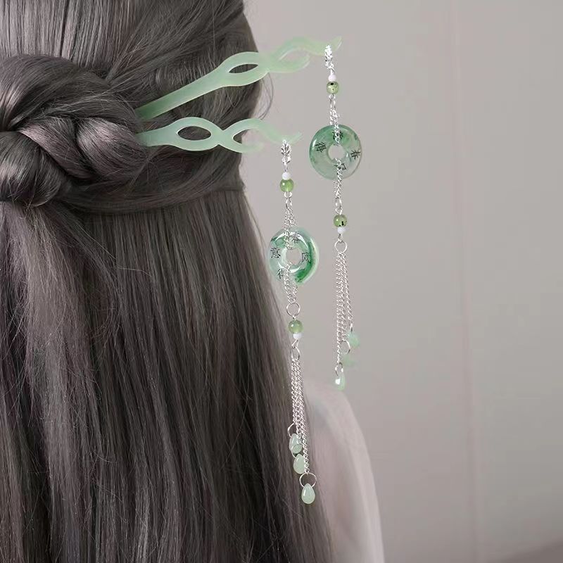 中式服旗袍挽发玉坠头饰