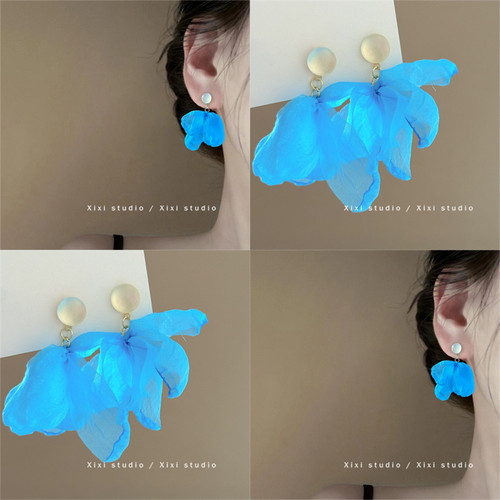 蓝色雪纺耳钉温柔度假耳饰
