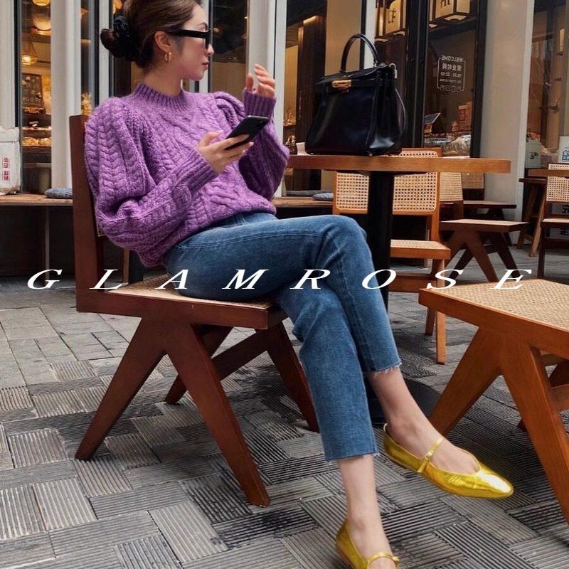 紫色慵懒风软糯麻花套头毛衣女