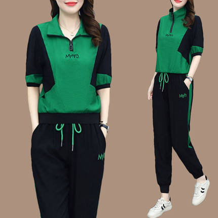 冰丝休闲时尚套装女夏季2025新款洋气妈妈减龄运动服束脚裤两件套