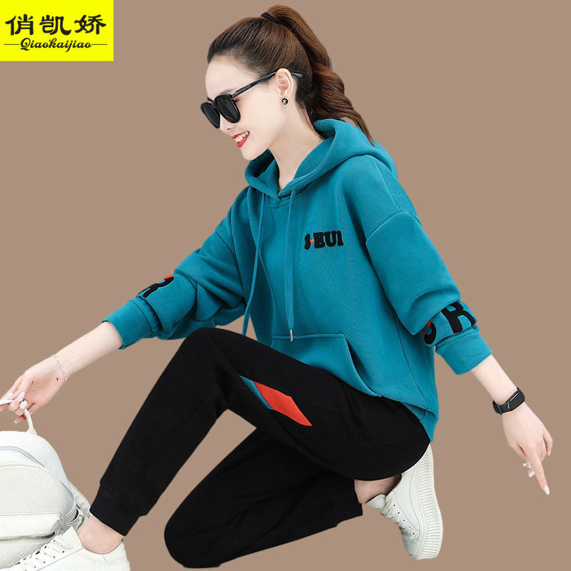 运动套装女春秋款2022新款连帽薄款休闲服宽松长袖减龄卫衣两件套