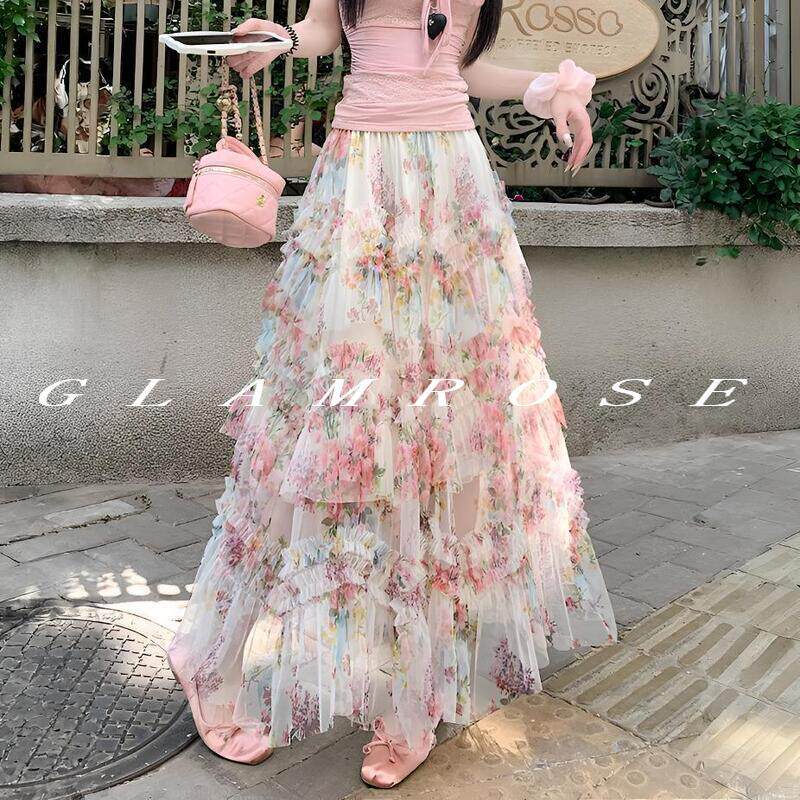 夏季显瘦碎花蛋糕大摆半身裙