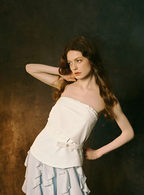 INGE 格里斯几何 纯白不规则叠褶廓形修身系扣衬衫抹胸