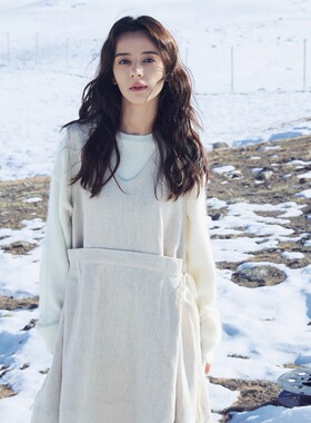 INGE 朦胧粉白色V领无袖多重系带茧型立裁大摆重工背心裙连衣裙