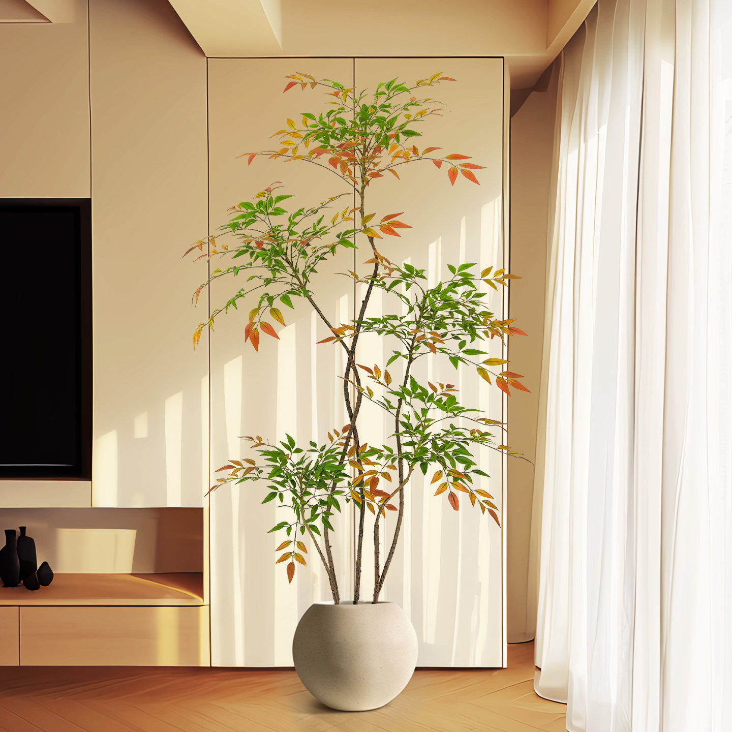 仿真绿植彩色南天竹室内高端家居摆件客厅电视柜旁装饰植物假盆栽,家居饰品,仿真植物盆景,淘宝优惠券,粉丝福利购,淘宝优惠卷