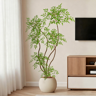 高级感仿生植物南天竹室内客厅电视柜旁逼真装饰盆栽摆件仿真绿植