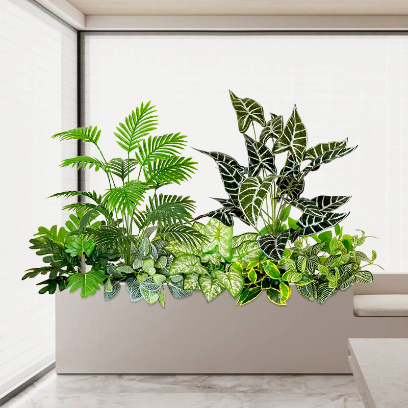 仿真绿植造景假花组合橱窗室内观景花箱装饰仿生植物隔断花槽盆栽图片