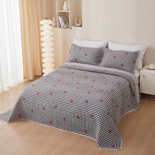 双面纯棉正面斜纹床盖单件空调被夹棉床单三件套绗缝被炕盖床垫