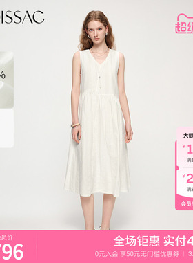 摩萨克夏款纯棉V领宽松波西米亚风拼接无袖长款连衣裙女