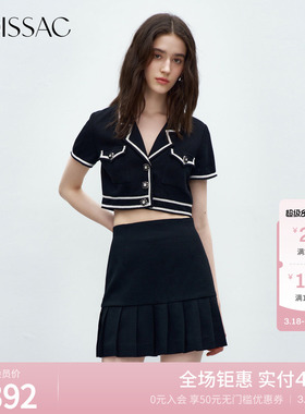 MOISSAC摩萨克/ 秋款气质千金小香风织带短袖上衣