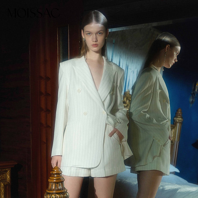 商场同款法式廓形休闲条纹西