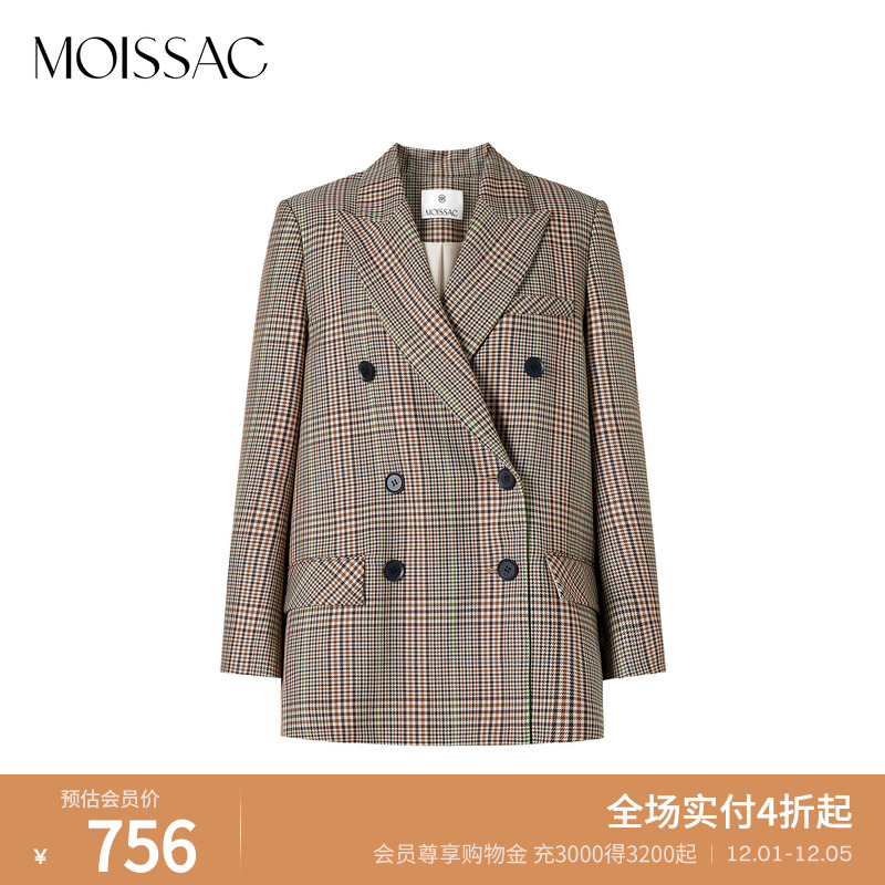 英伦风双排扣千鸟格西外套