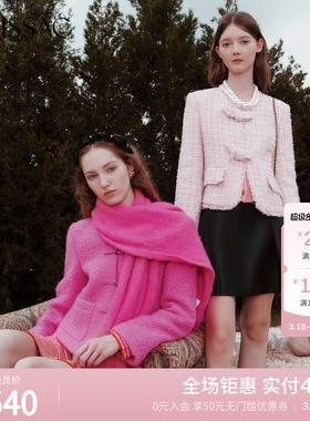 MOISSAC摩萨克冬优雅显瘦气质毛呢短款法式粗花呢小香风外套女