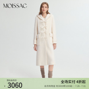 摩萨克冬绵羊毛蝴蝶结连帽长款 商场同款 毛呢大衣外套女