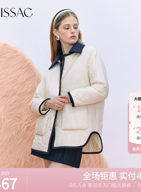 MOISSAC摩萨克冬季高级时尚撞色翻领休闲短款棉服外套女