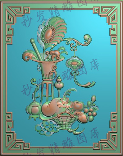 新款精雕图jdp灰度图bmp浮雕图如意花瓶花篮门板165x207柜子门板