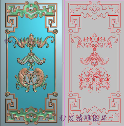 新款精雕图jdp浮雕图祥云蝙蝠吊如意双鱼圆宝柱子边板门板94x199
