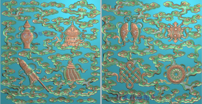 新款精雕图jdp灰度图浮雕图祥云八宝暗八仙双鱼中国结门板389x405