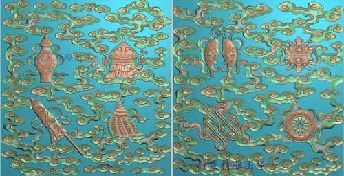 新款精雕图jdp灰度图浮雕图祥云八宝暗八仙双鱼中国结门板389x405