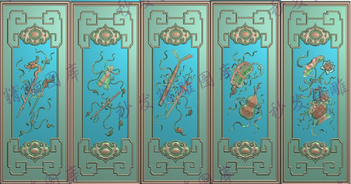 新款精雕图葫芦宝剑八仙宝器八宝如意沙发背板柜门板5块108x281