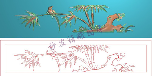 新款沙发扶手外侧茶几花几茶台横挡板精雕图jdp竹子鸟围板301x58