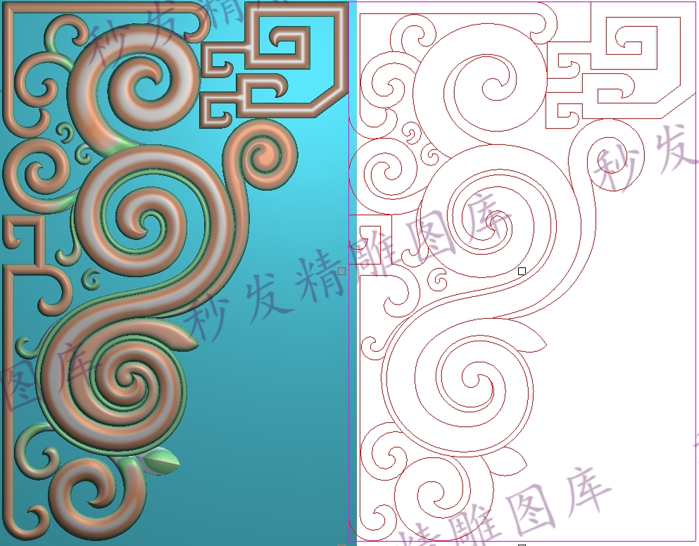 仿古寺庙装修灰度图卷花线条大角花精雕图450x700雕刻图浮雕图jdp