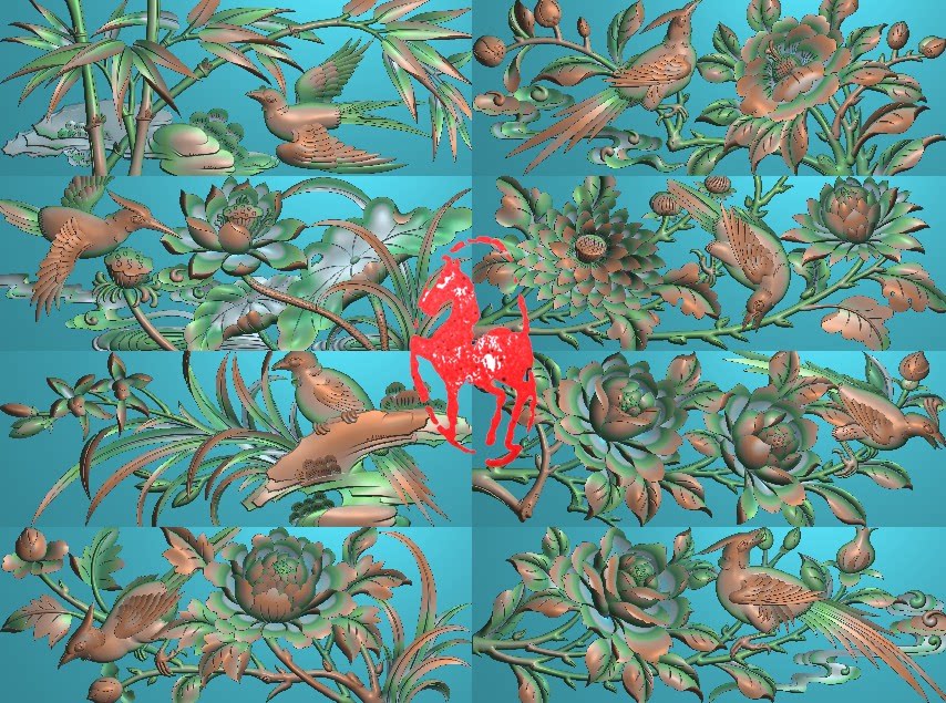 四季花鸟藏式深雕牡丹荷花兰竹玉兰海棠横板抽斗精雕图木雕jdp