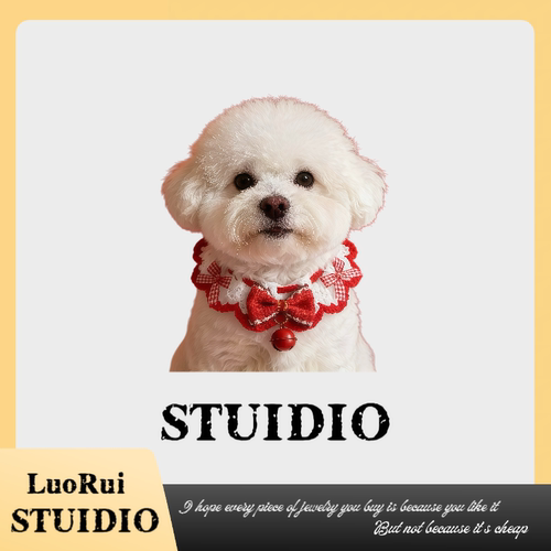 STUIDIO 小型猫犬新年针织围脖春节手工钩织毛线保暖围巾宠物饰品