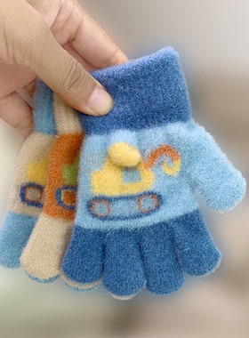 儿童手套冬季加绒分指手套适合0-2岁宝宝手套婴幼儿保暖男女小孩