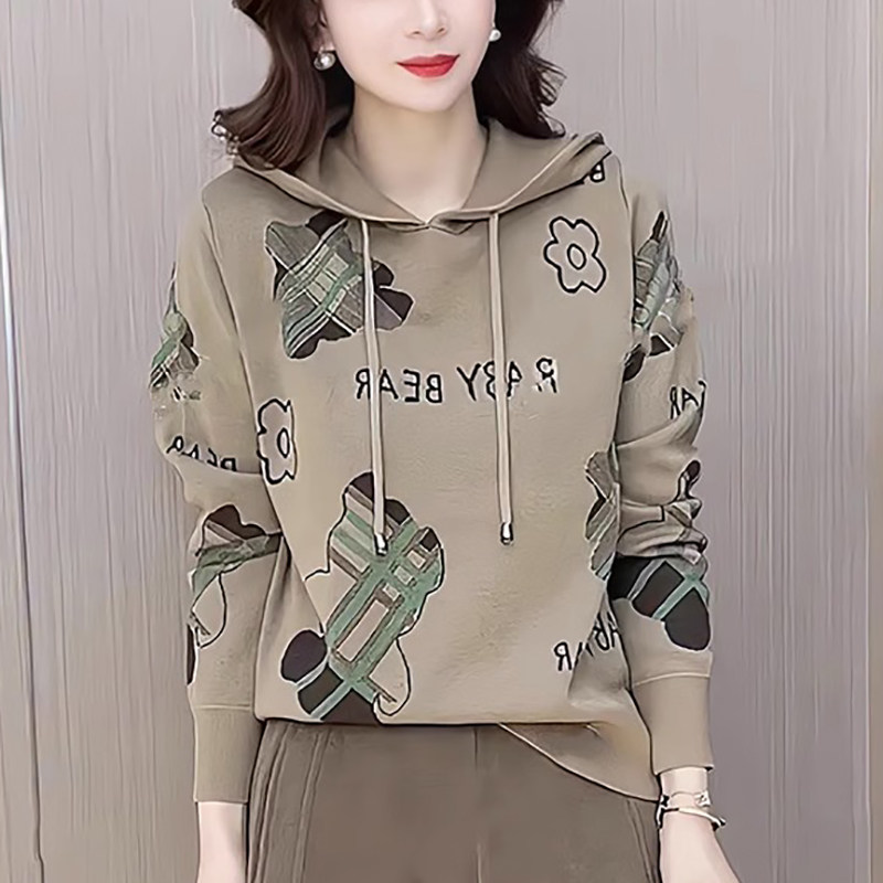 卡通连帽卫衣女秋季薄款2025新款宽松显瘦慵懒风休闲打底针织衫