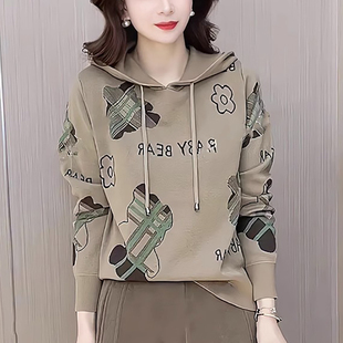 卡通连帽卫衣女秋季薄款2025新款宽松显瘦慵懒风休闲打底针织衫