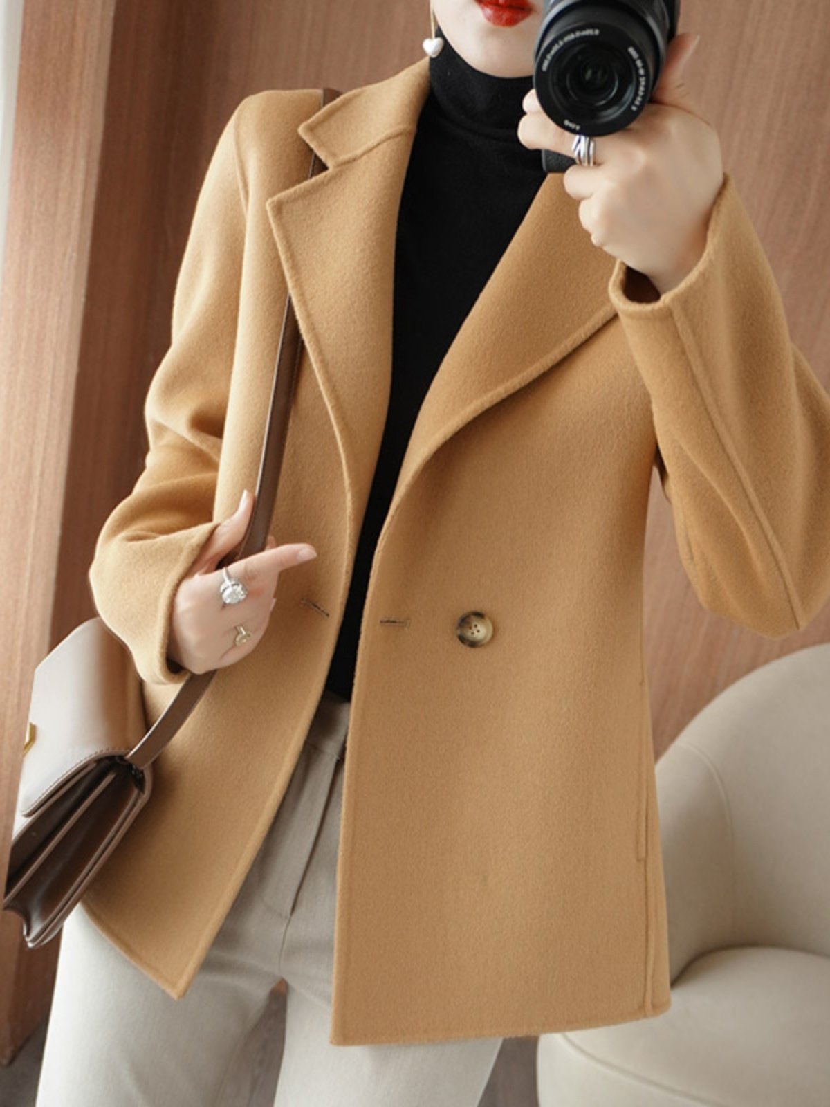 中年妈妈双面毛绒大衣女士秋冬季2025新款宽松大码短款西装领外套,女装/女士精品,常规大码外套,淘宝优惠券,粉丝福利购,淘宝优惠卷