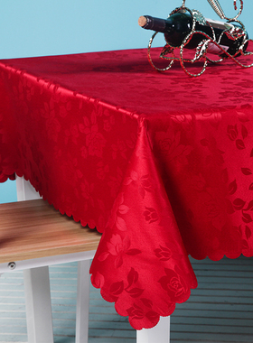 茶几桌布红色结婚大红色金黄色商务美甲桌柜子喜庆方桌台布正方形