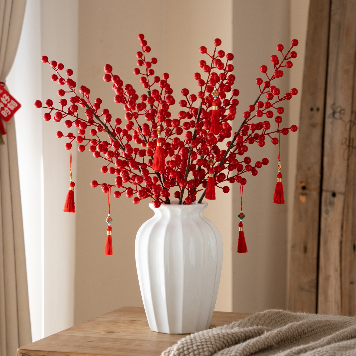 发财果红果仿真花花束乔迁布置