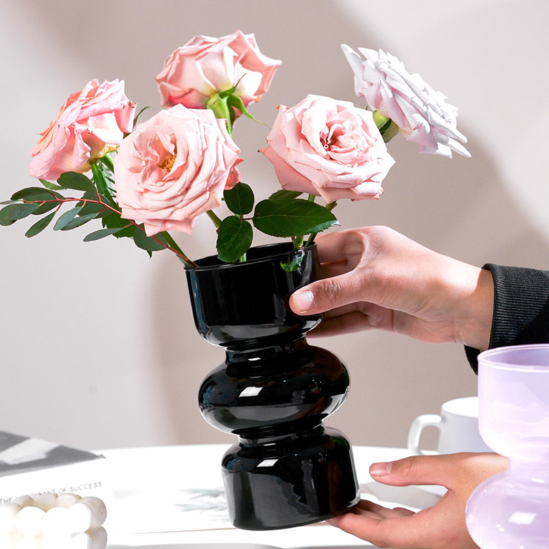 简约创意不规则网红ins韩国风黑色玻璃花瓶插花透明北欧装饰摆件,鲜花速递/花卉仿真/绿植园艺,花瓶,淘宝优惠券,粉丝福利购,淘宝优惠卷