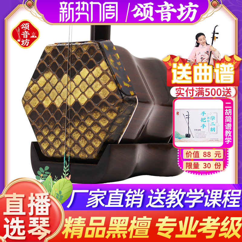 颂音坊黑檀二胡乐器厂家直销正品入门专业苏州高级大音量龙头考级