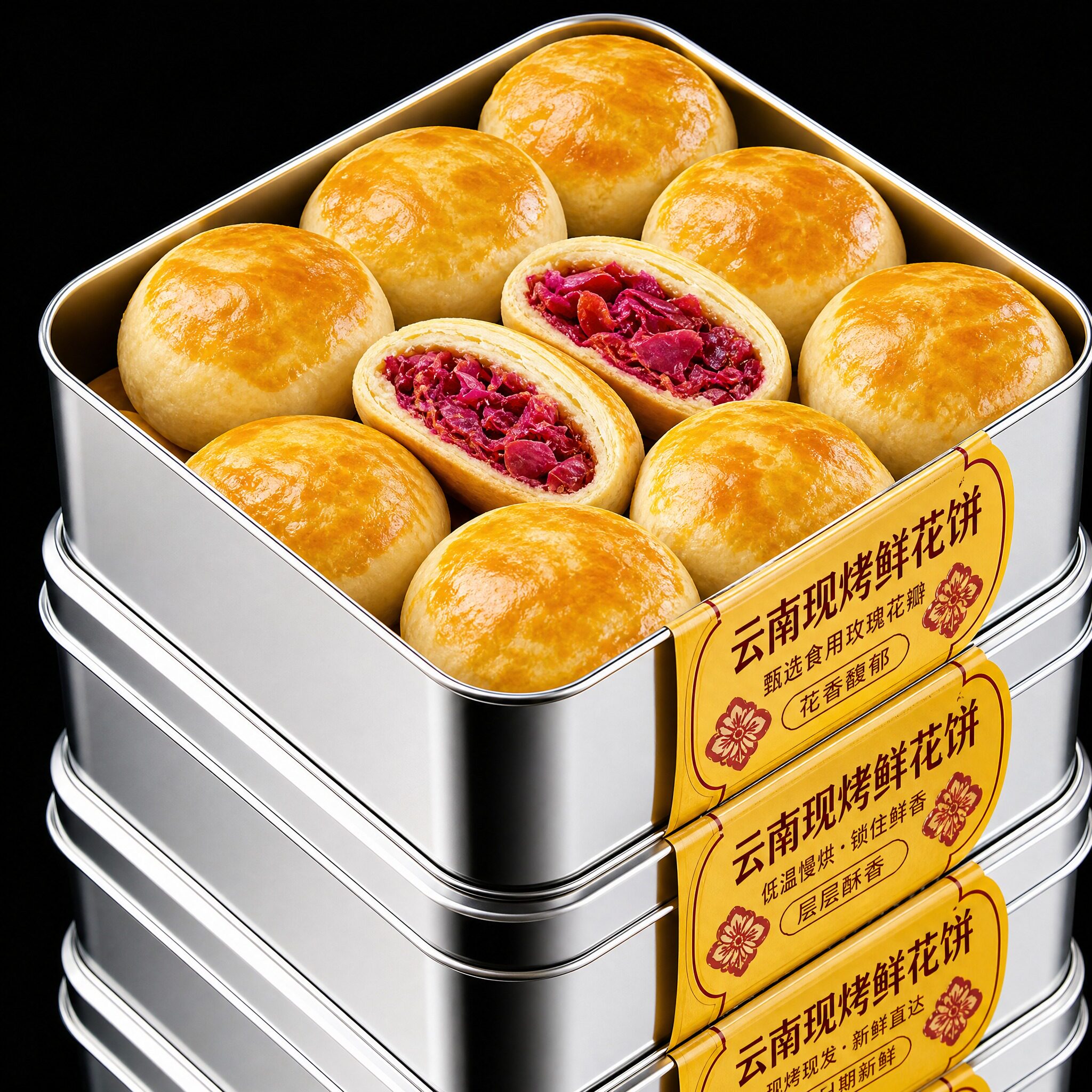【老字号】云南现烤鲜花饼官方旗舰店头水玫瑰制作无添加零食糕点
