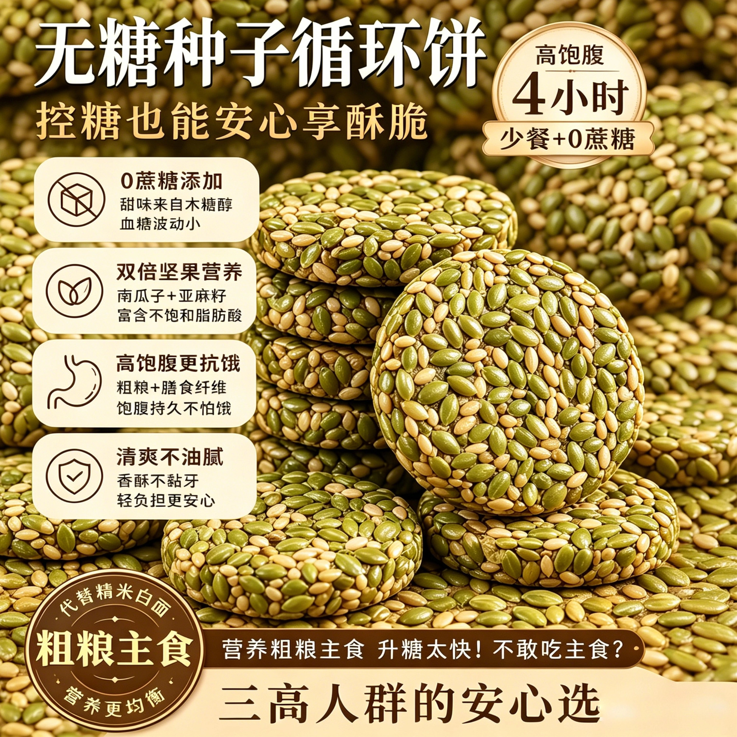 无糖种子循环饼亚麻籽混合坚果酥营养代餐能量脆薄饼干休闲小零食图片