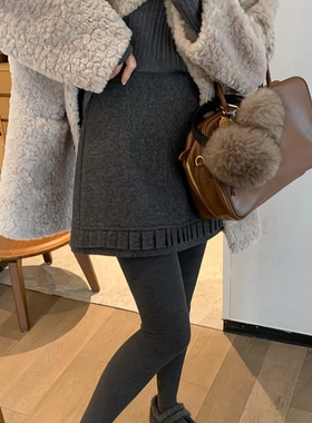 大码好看灰色半身裙秋冬新款胖高腰木耳边a字包臀短裙0107k