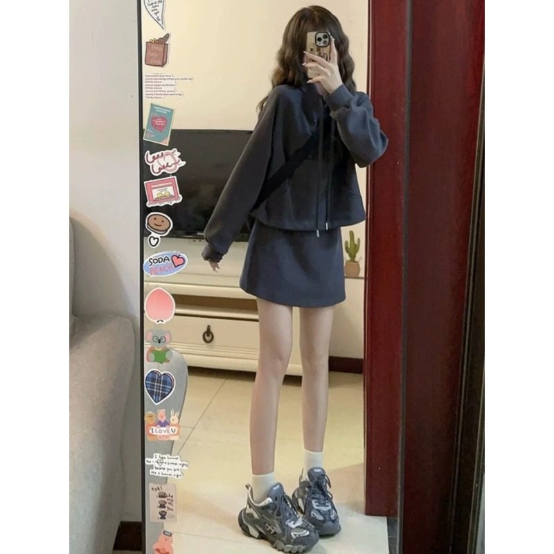 休闲运动服套装女早秋新款大码胖洋气减龄宽松卫衣身裙两件0911r