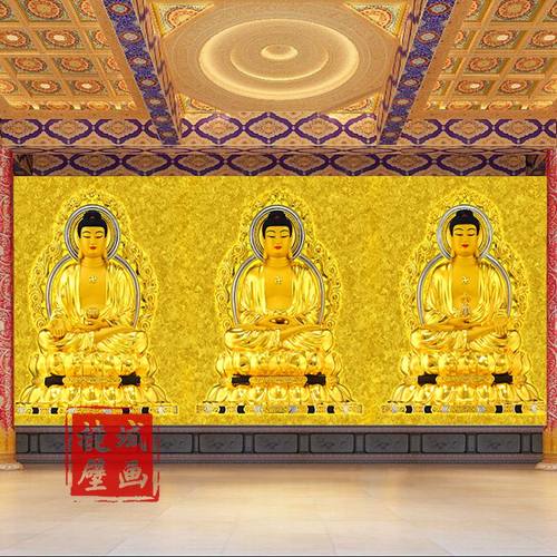 金色三宝佛墙纸药师佛背