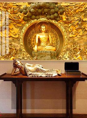 金色释迦牟尼佛挂画大日如来佛祖画像晶瓷画药师佛装饰画寺庙佛堂