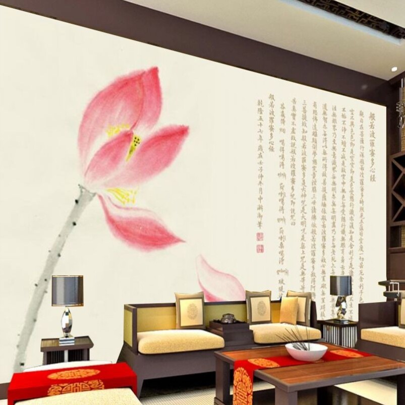 般若波罗密多心经墙纸莲花佛经客厅壁纸禅意墙布寺院壁画